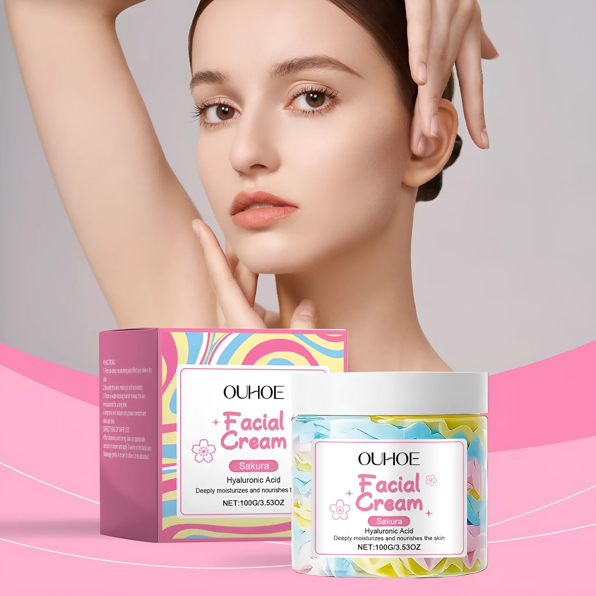 Sakura Butter Cream Nourishing Moisturising Care 100g jar, a cubed face cream measuring 5.7cm.