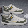 Men's low-top canvas board shoes in black, beige, and grey with mesh lining and leather stitching