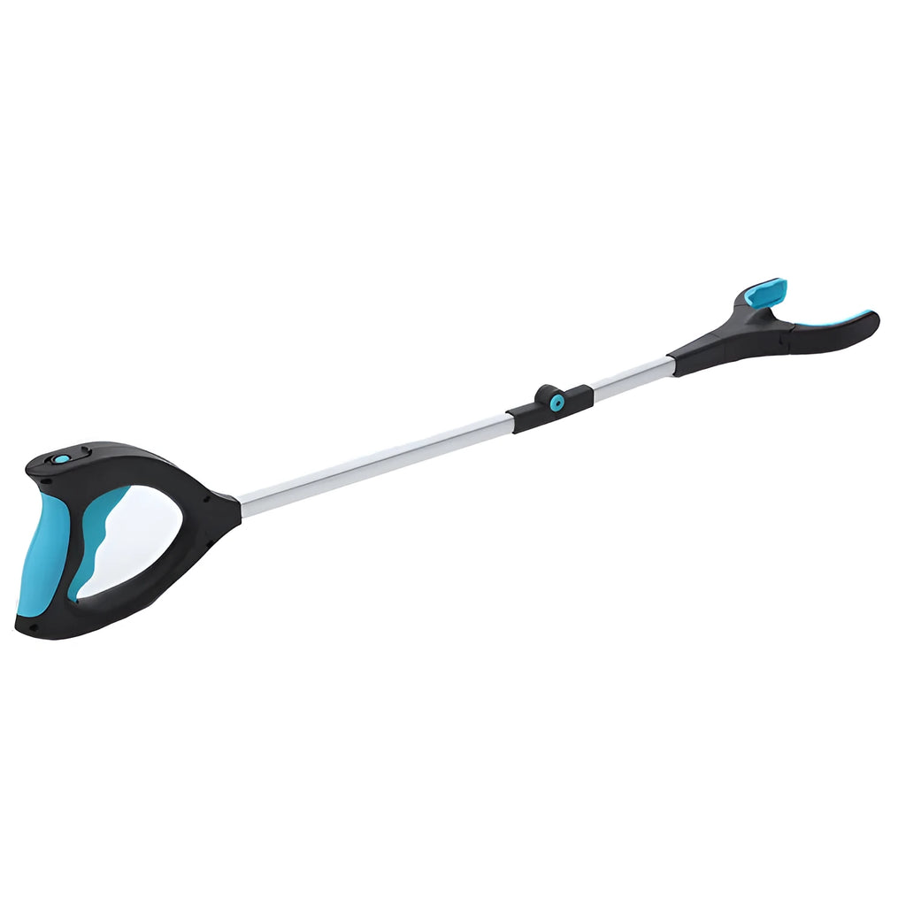 Blue foldable portable pickup stick extended to 83.5 cm with TPR grips