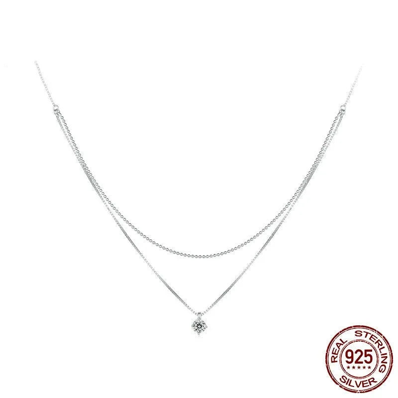 S925 sterling silver double-layer necklace with pearl chain design for women