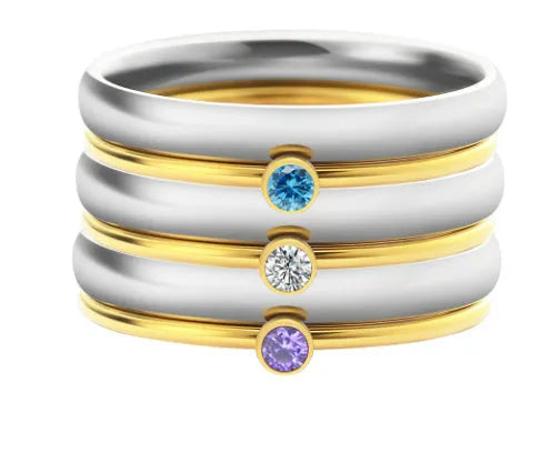 Titanium steel engraved ring with December birthstone colour in geometric design