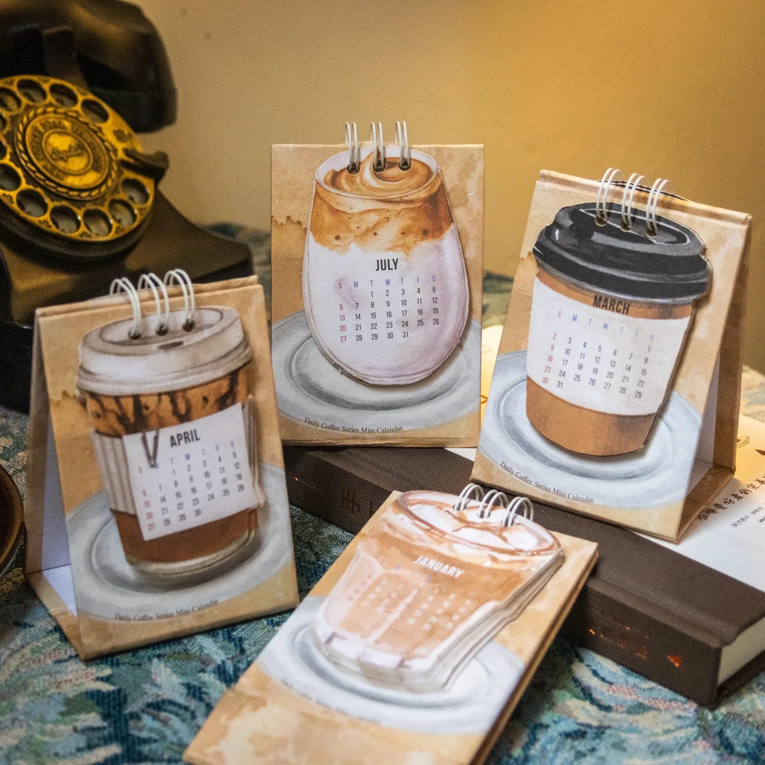 Coffee mini desk calendar 2025 showing modern paper design with monthly date display