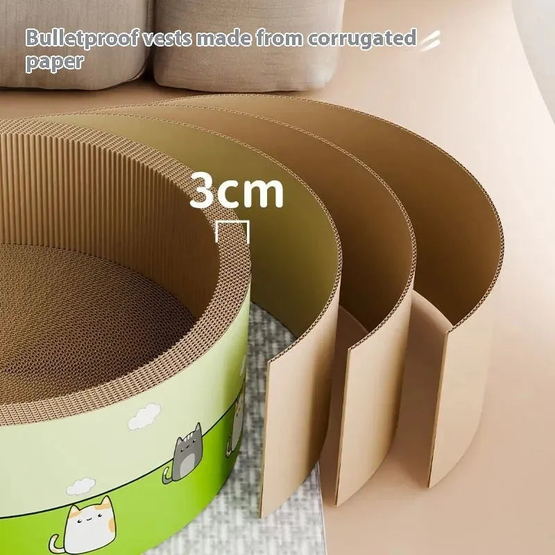 Large round corrugated paper cat scratching board with deep pits in cute style