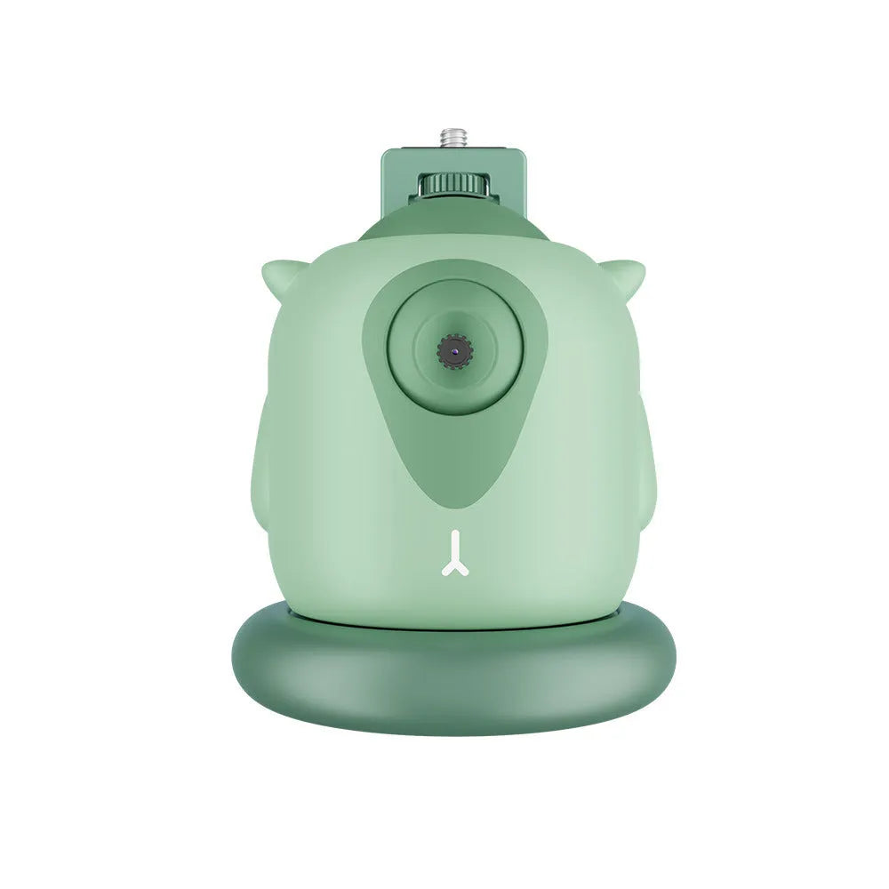 Dark green intelligent follow-up gimbal with AI face recognition showing smartphone mounting