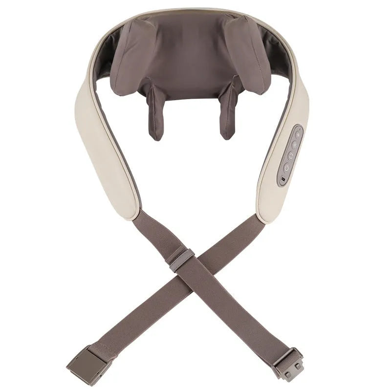 Milky white rechargeable shoulder and neck massager with infrared physiotherapy function