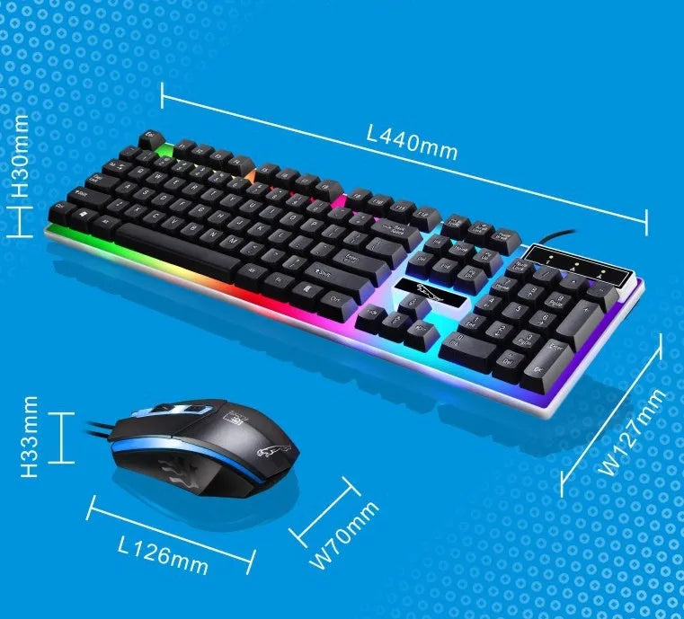 G21 wired keyboard and mouse set in black or white with suspended lighting and 1000dpi optical mouse.