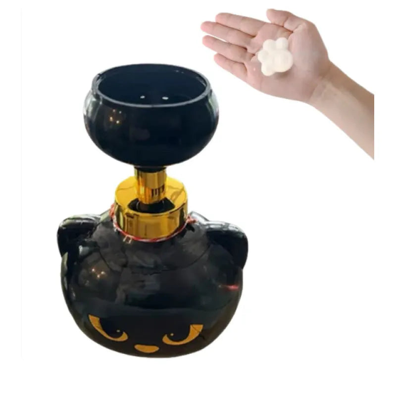 Black plastic cartoon cat-shaped automatic foam soap dispenser unit.