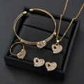Gold-coloured women's jewellery set with earrings, item decoration and hand decoration featuring love patterns