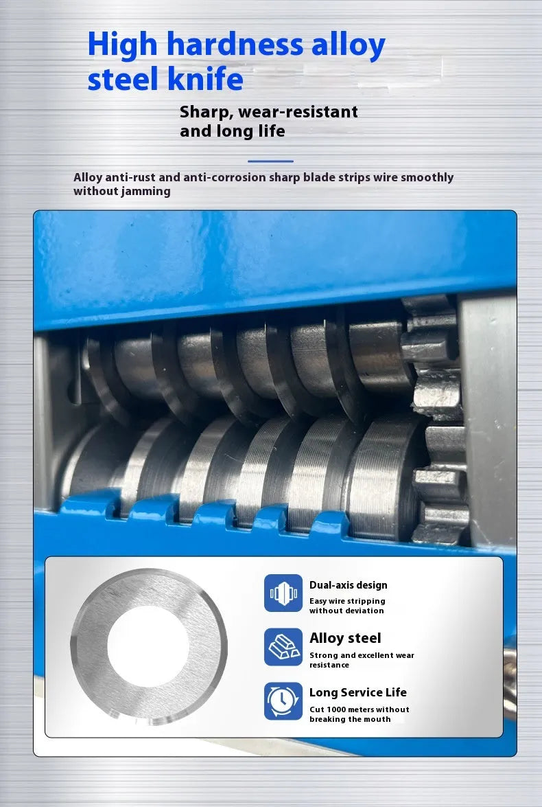 SD-017 manual wire stripping machine showing compact design and adjustable diameter openings 0.5-17mm