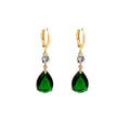 A pair of emerald green geometric teardrop earrings made from lightweight alloy.