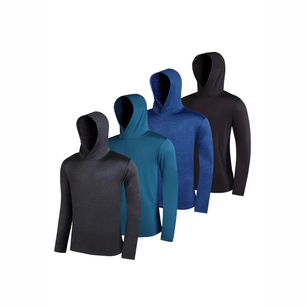 Men's lightweight hoodie multi-pack in stretch polyester fibre showing colour options and design variations
