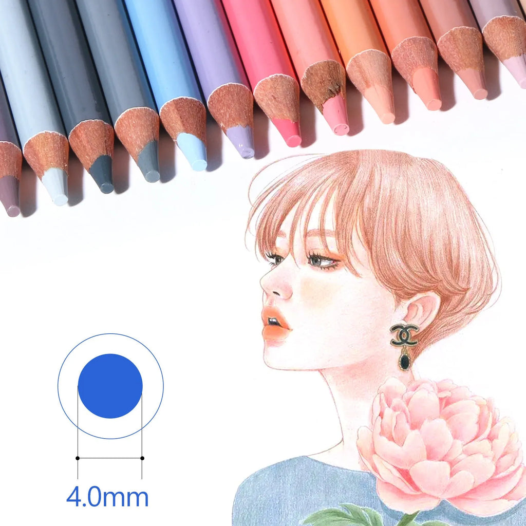 24 skin tone coloured pencils in iron tin case with round brush pot for portrait artwork