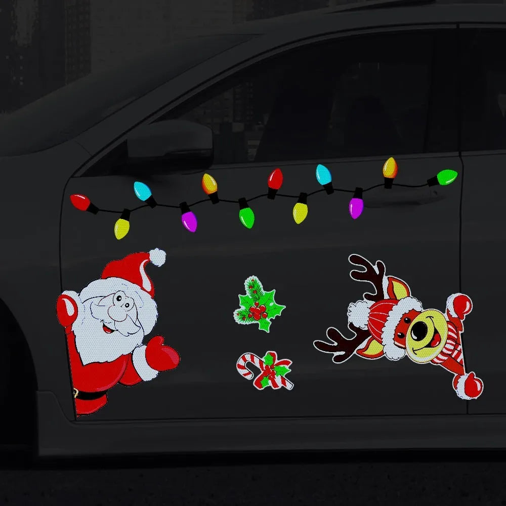 Christmas elk cartoon reflective magnetic sticker for window decoration
