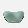 Black and grey memory foam automotive lumbar support pillow and matching headrest on a car seat.
