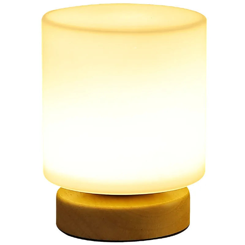 White Nordic solid wood USB table lamp in geometric flower shape with touch dimming control