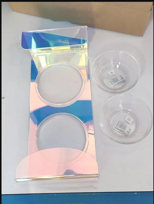 Acrylic pet dazzling bowl feeder with glass bowl, anti-slip base, for cats and small dogs