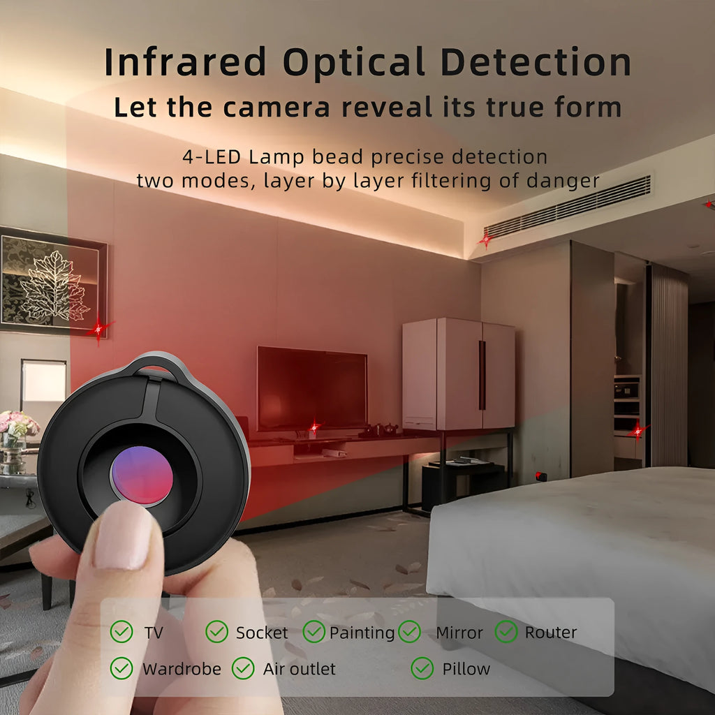 Compact infrared camera detection device with 5 metre range for finding hidden cameras