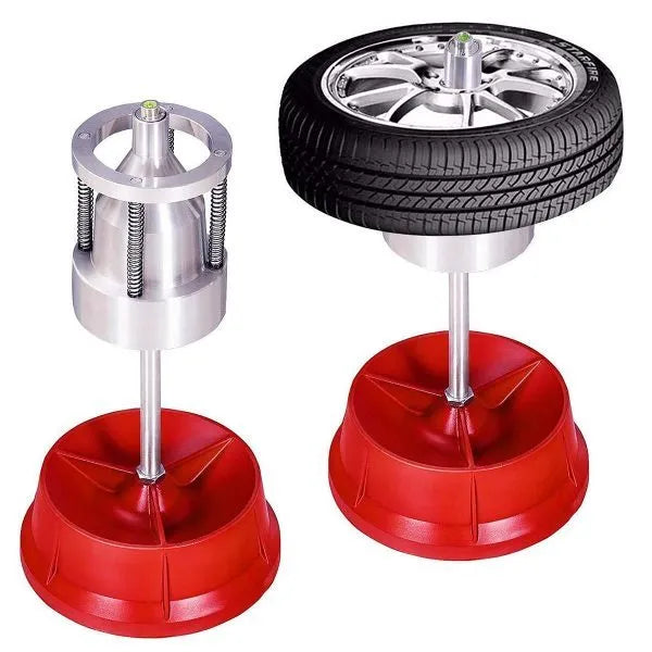 Portable aluminium hub balancer with non-rust base and bull's eye level for 1.5 to 4 inch hubs