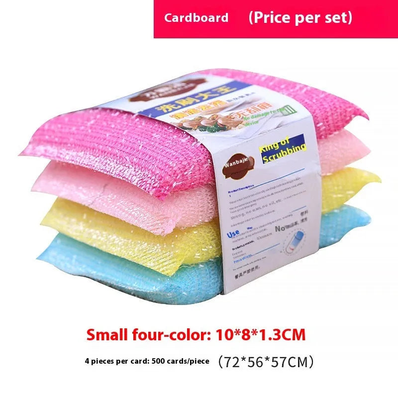 Pinstripe fabric dishwashing sponge mop in mixed macaron colours showing 12cm by 8.5cm dimensions