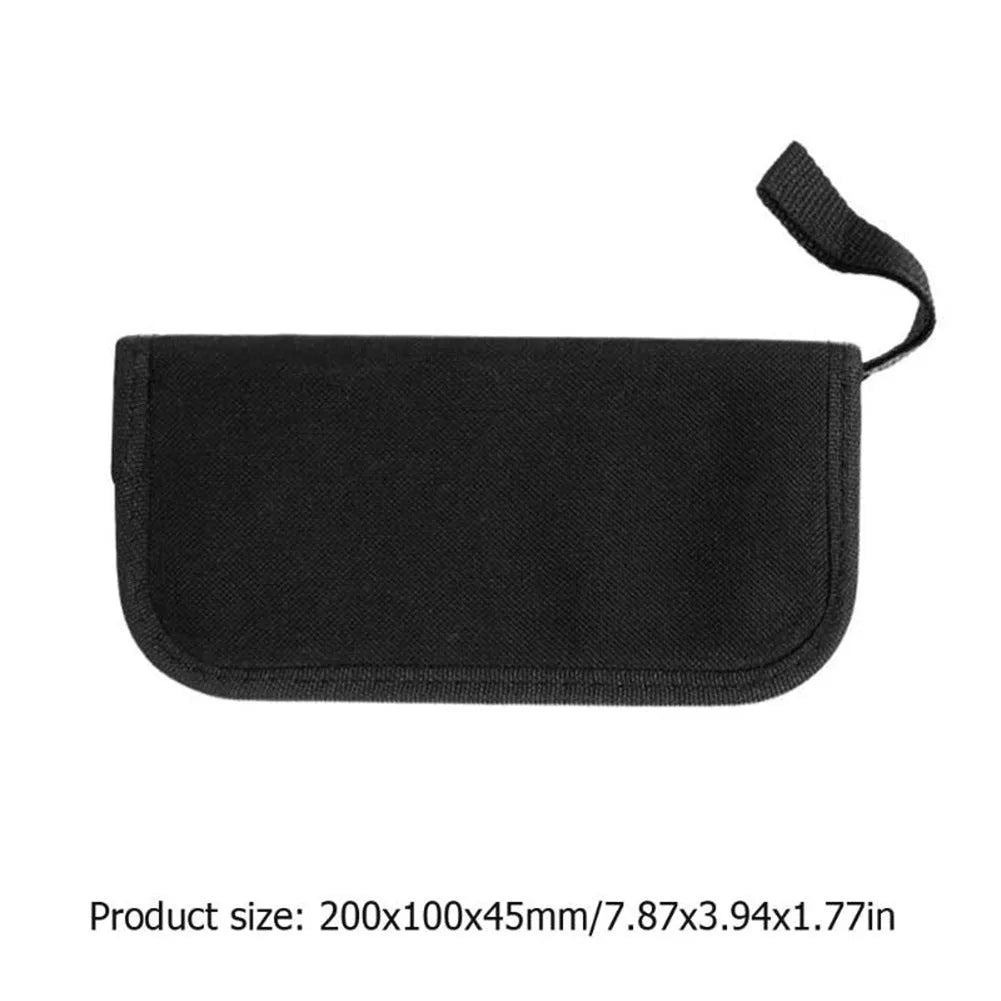 Black rectangular guitar repair tool kit case with tools for guitar, bass, mandolin, and banjo maintenance.