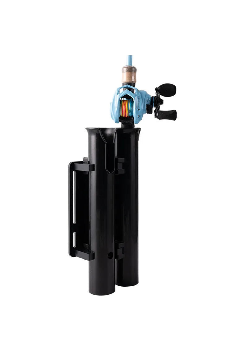 Carbon fibre motorcycle fishing rod rack with double-layer plastic frame and pipe clamp mounting system