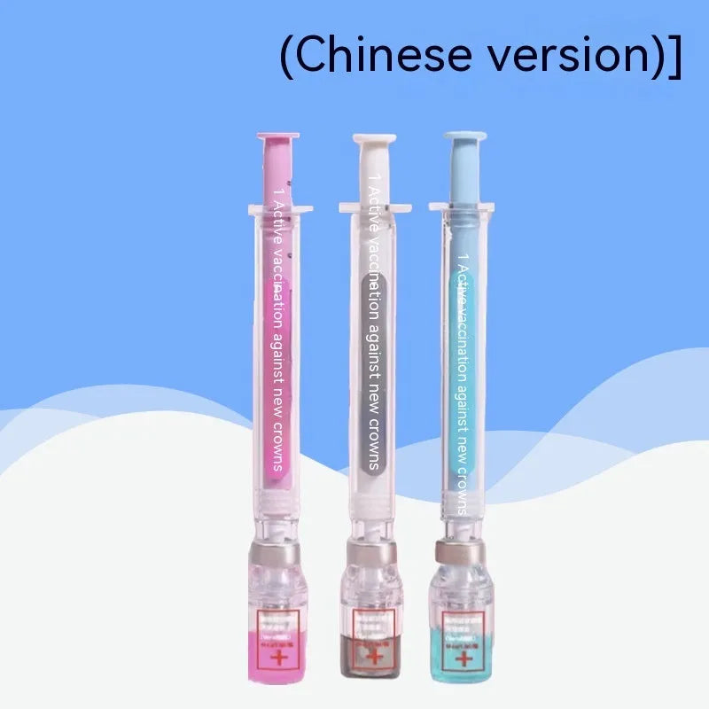 Vaccine design gel pen with black ink and 0.5mm tip in plastic construction