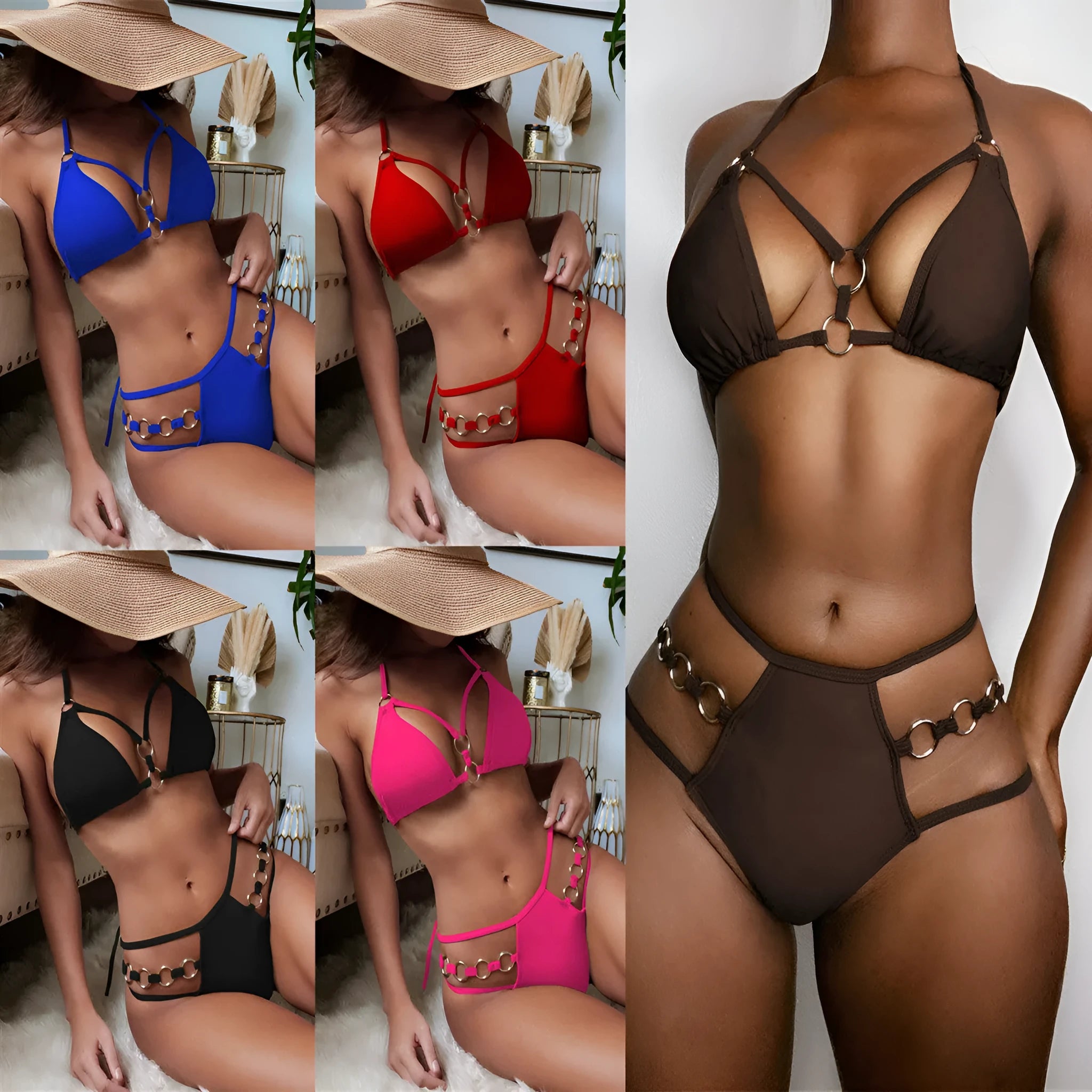 Women's separated bikini swimwear set in multiple colours with nylon fabric construction