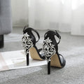 Black suede women's high heels with rhinestone fish mouth toe and 6-8cm heel