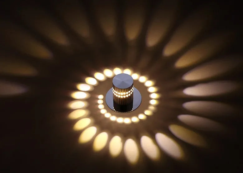 Silver LED wall light with colourful slow change, 3W, aviation-grade aluminium body, for indoor ceiling or wall mounting.