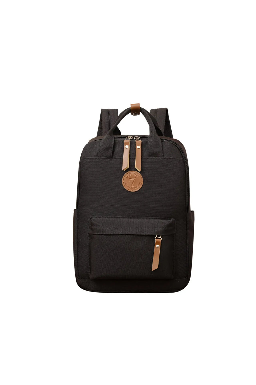 Black Oxford cloth retro backpack with curved shoulder straps for school and travel