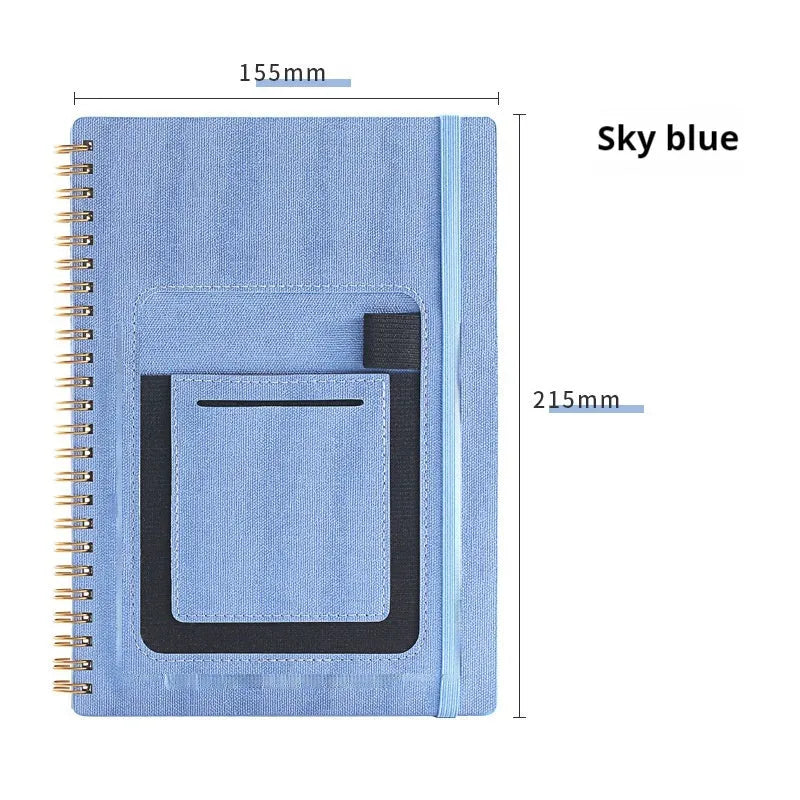 Erasable coil notebook with forest rock stone paper cover in black woven or wood grain design with pen