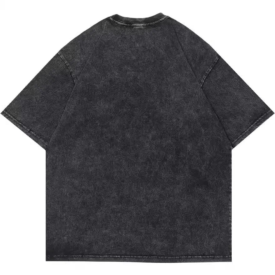 Men's pure cotton short sleeve T-shirt with retro cartoon printing in loose streetwear style