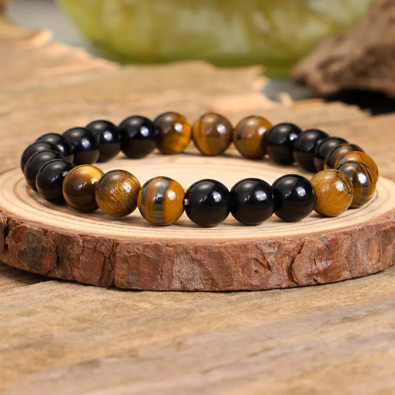 Tiger eye stone tassel pendant on ball bead chain necklace with national style design