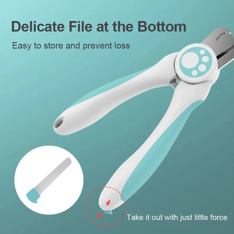 Blue and white pet nail clippers with 3.5mm stainless steel blade, 56 x 160mm, safety stop, for dogs and cats