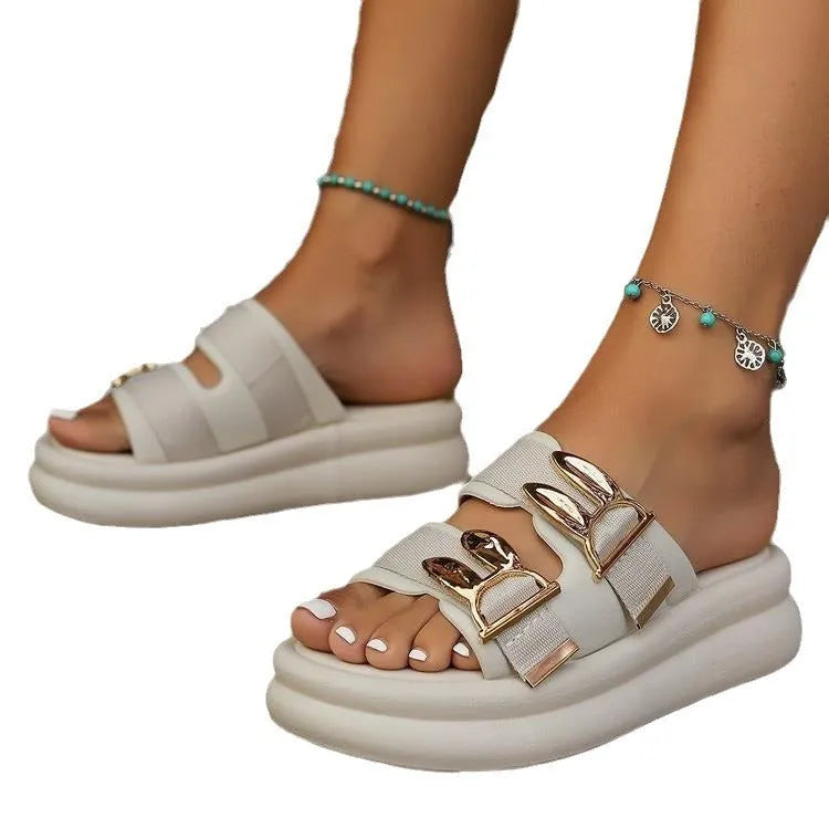Women's suede slippers with thick rubber sole in apricot, black and milky white colours