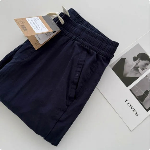 Men's loose straight-leg casual trousers with drawstring waistband in beige colour