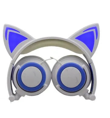 Cat ear head-mounted luminous foldable mobile phone music headset, 183mm x 200mm x 30mm, USB light-up variants