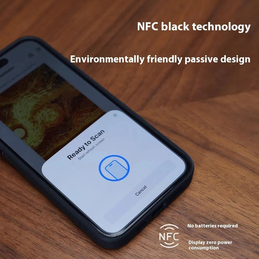 NFC Projection Screen E-ink iPhone case with integrated folding stand in graphite black