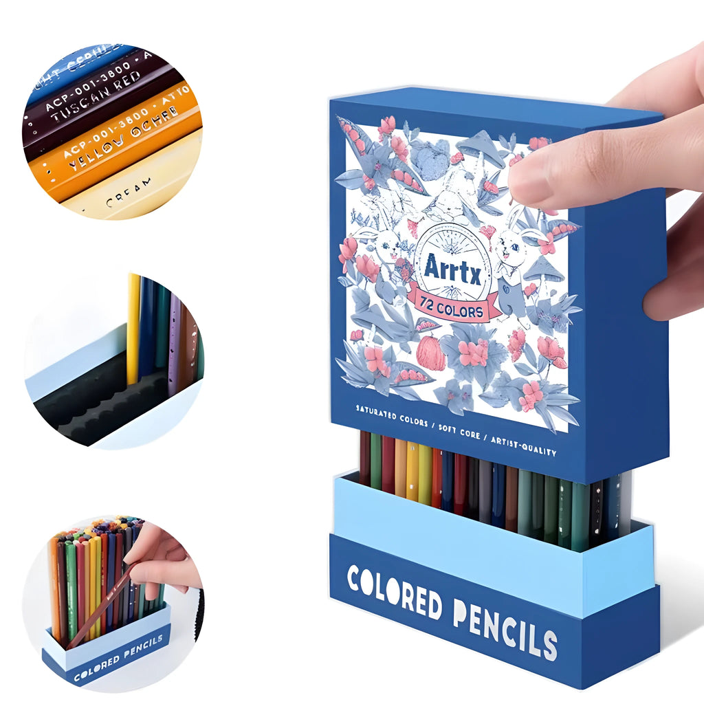 Boxed set of 72 coloured pencils for art students with basswood barrels