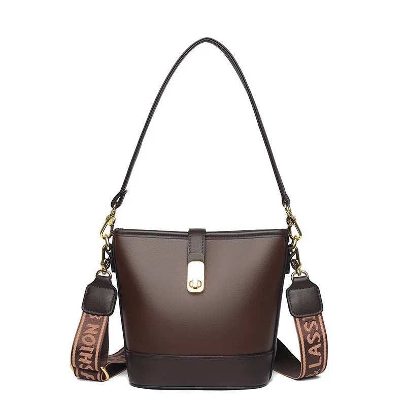 Korean style soft PU bucket bag with double shoulder straps and internal organisation compartments