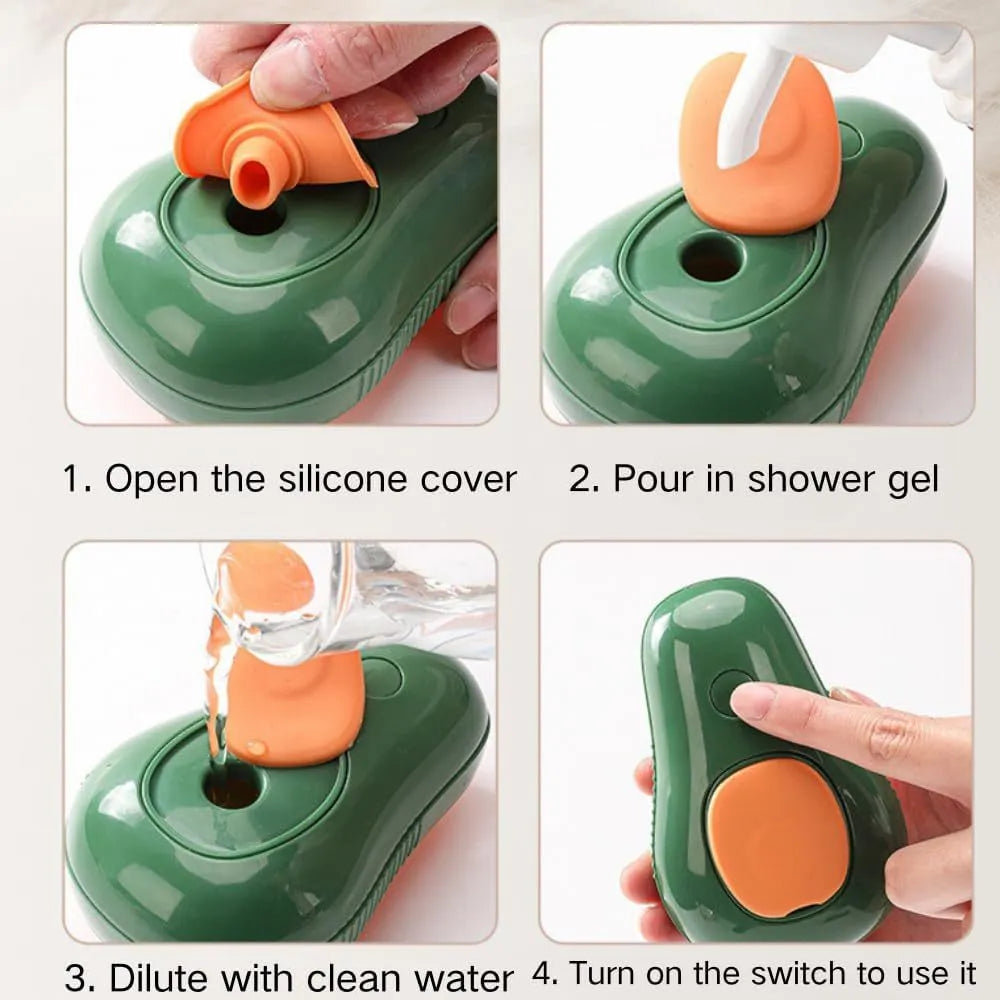 Green and white rechargeable cat steam brush with water spray and silicone grooming teeth