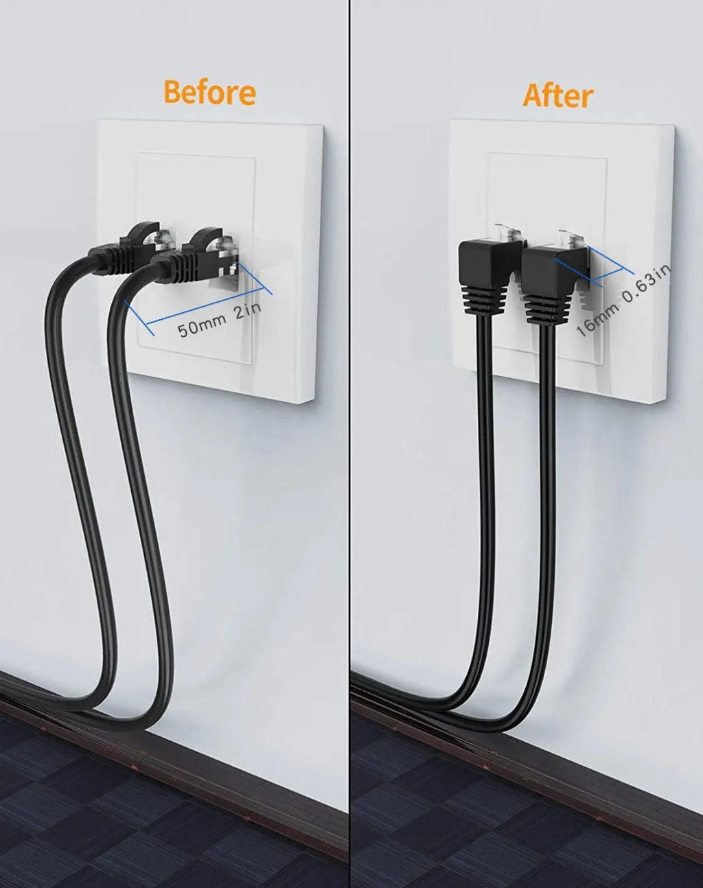 Right-angle Cat6 Ethernet cable with metal RJ45 connector in black