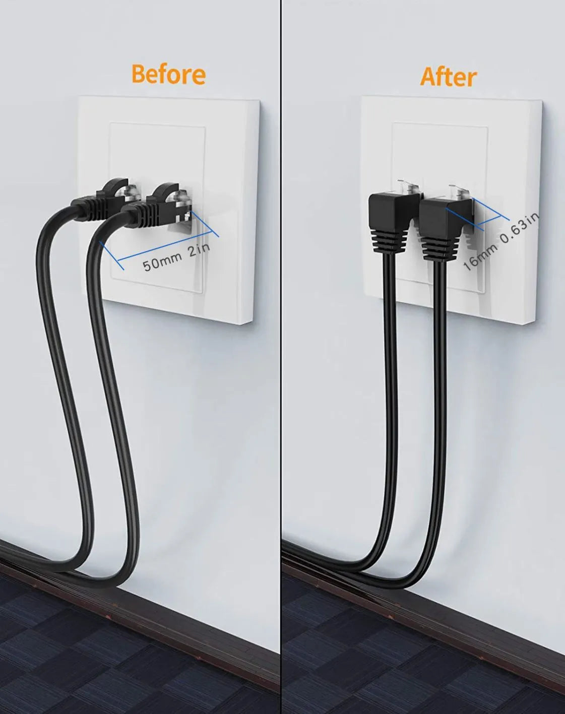 Right-angle Cat6 Ethernet cable with metal RJ45 connector in black