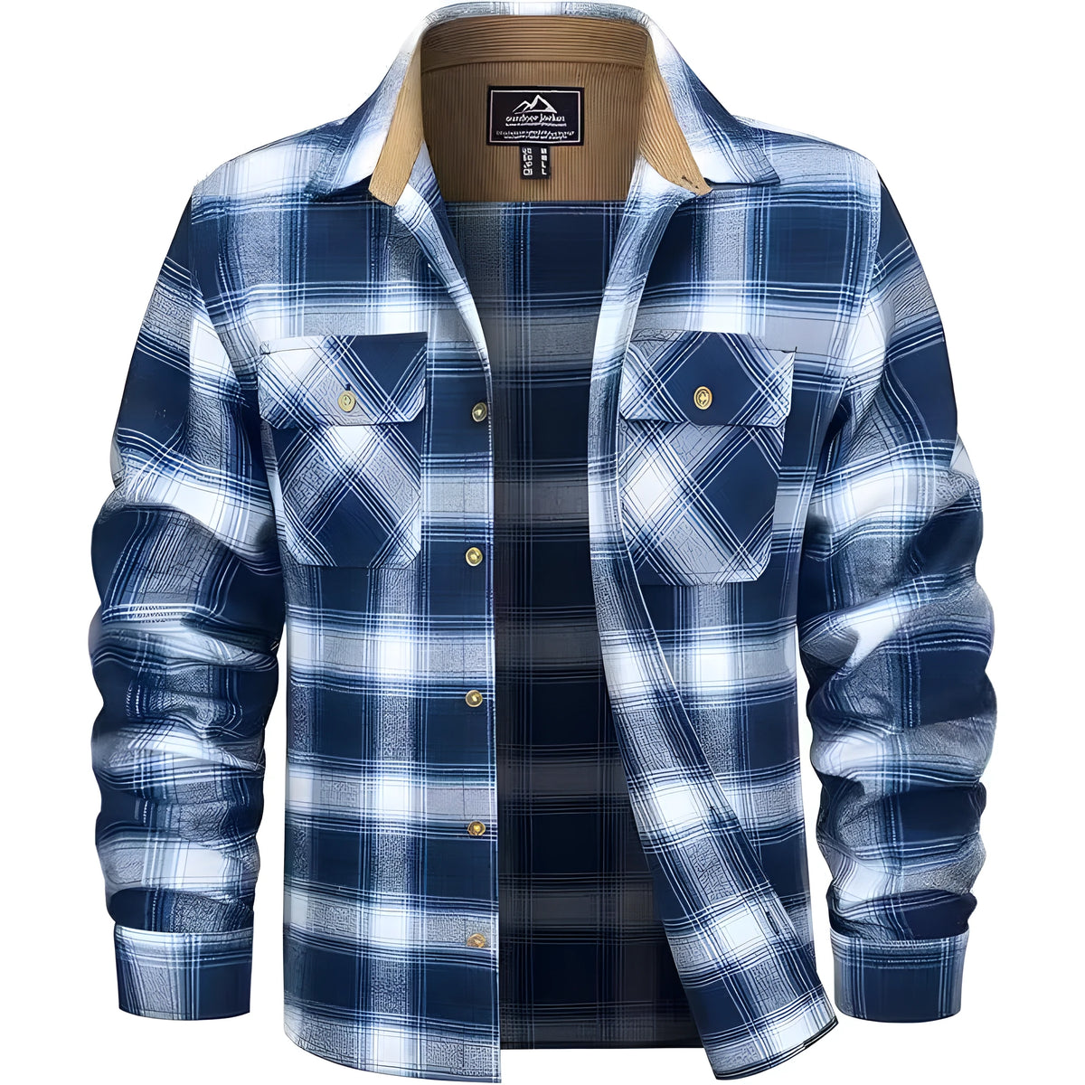 Man wearing a plaid flannel button-down shirt in a cardigan style for winter casual wear.