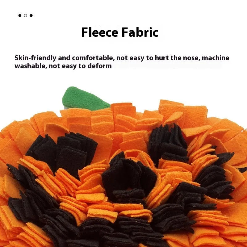 Orange pumpkin-shaped pet smell mat with textured surface for slow feeding and scent training
