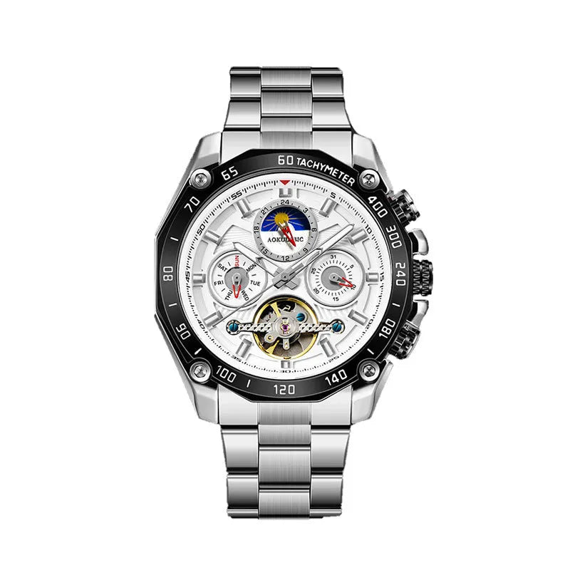 Men's automatic mechanical watch with stainless steel case and mineral glass
