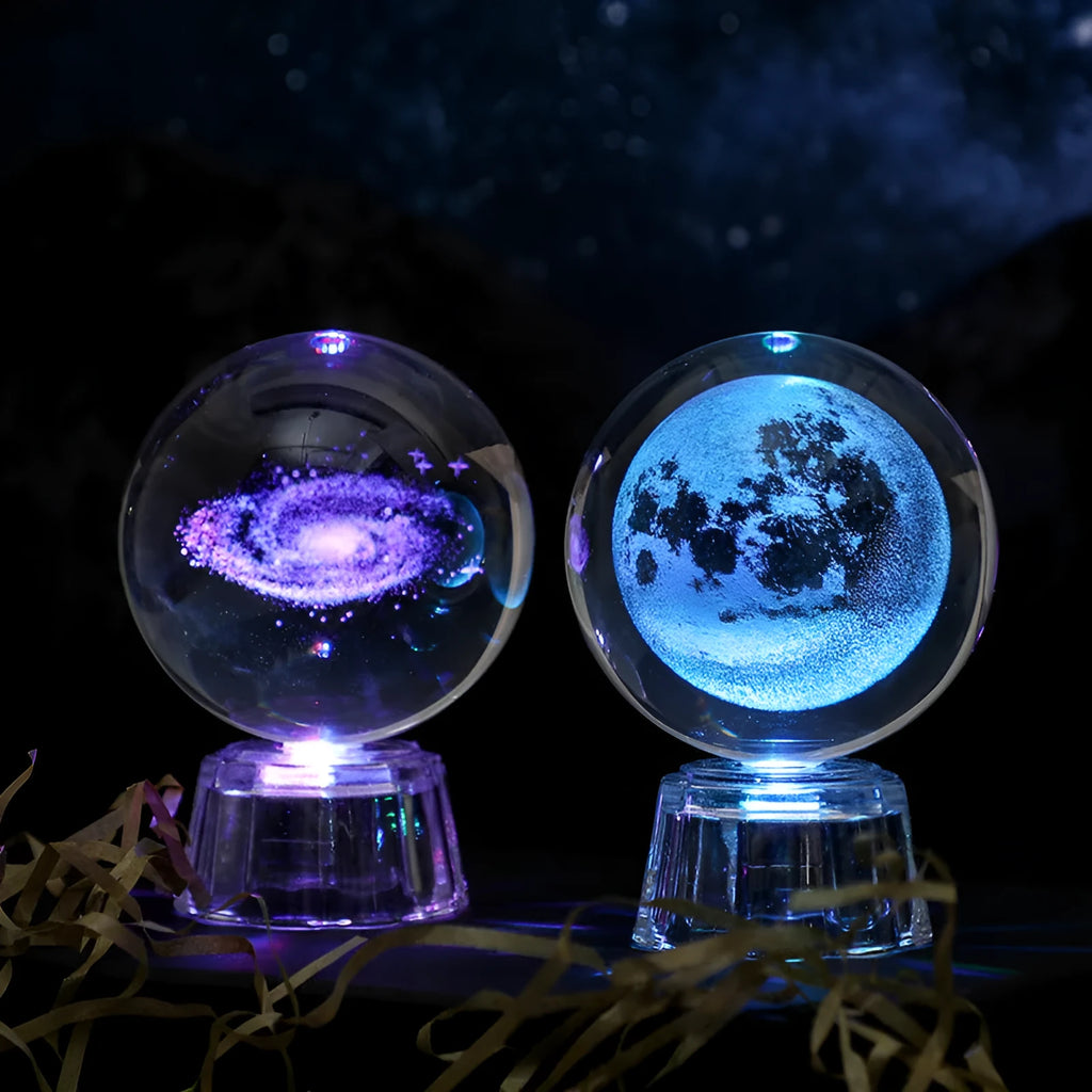 Transparent white crystal ball ornament with inner carving design measuring 6cm in diameter
