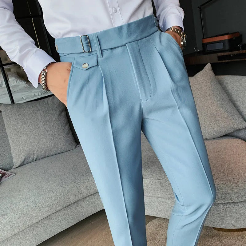 Straight leg casual trousers in solid colour options showing straight leg cut and polyester fabric