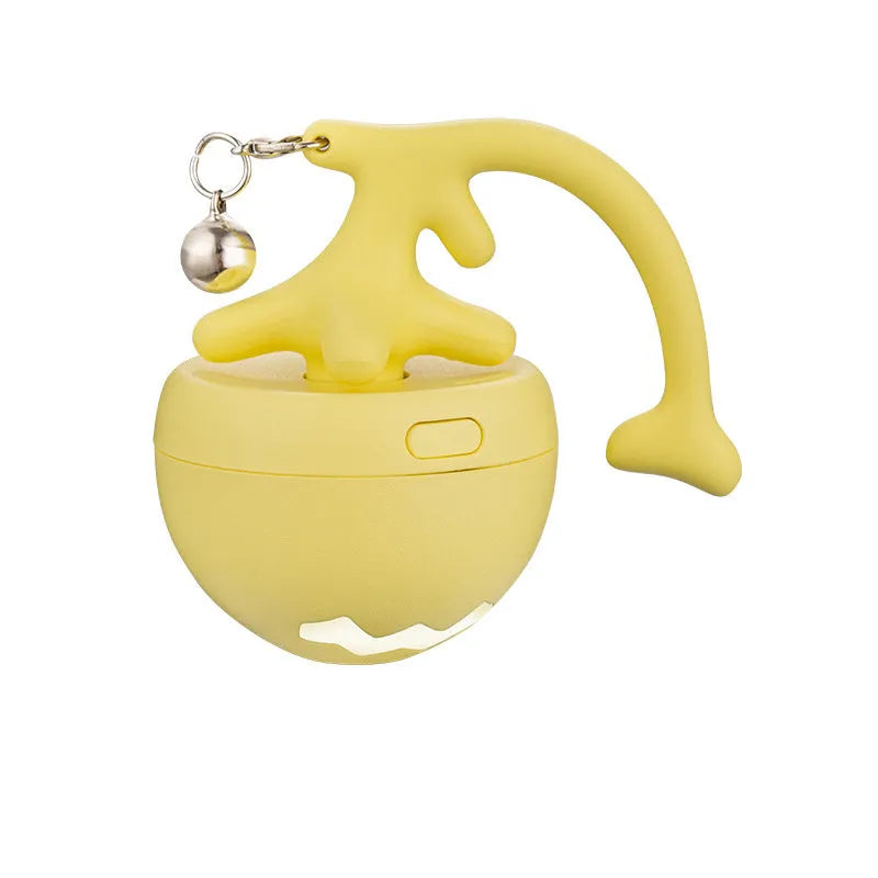 USB electric cat teasing ball with fish bone design and removable feather stick in blue, pink or yellow colours