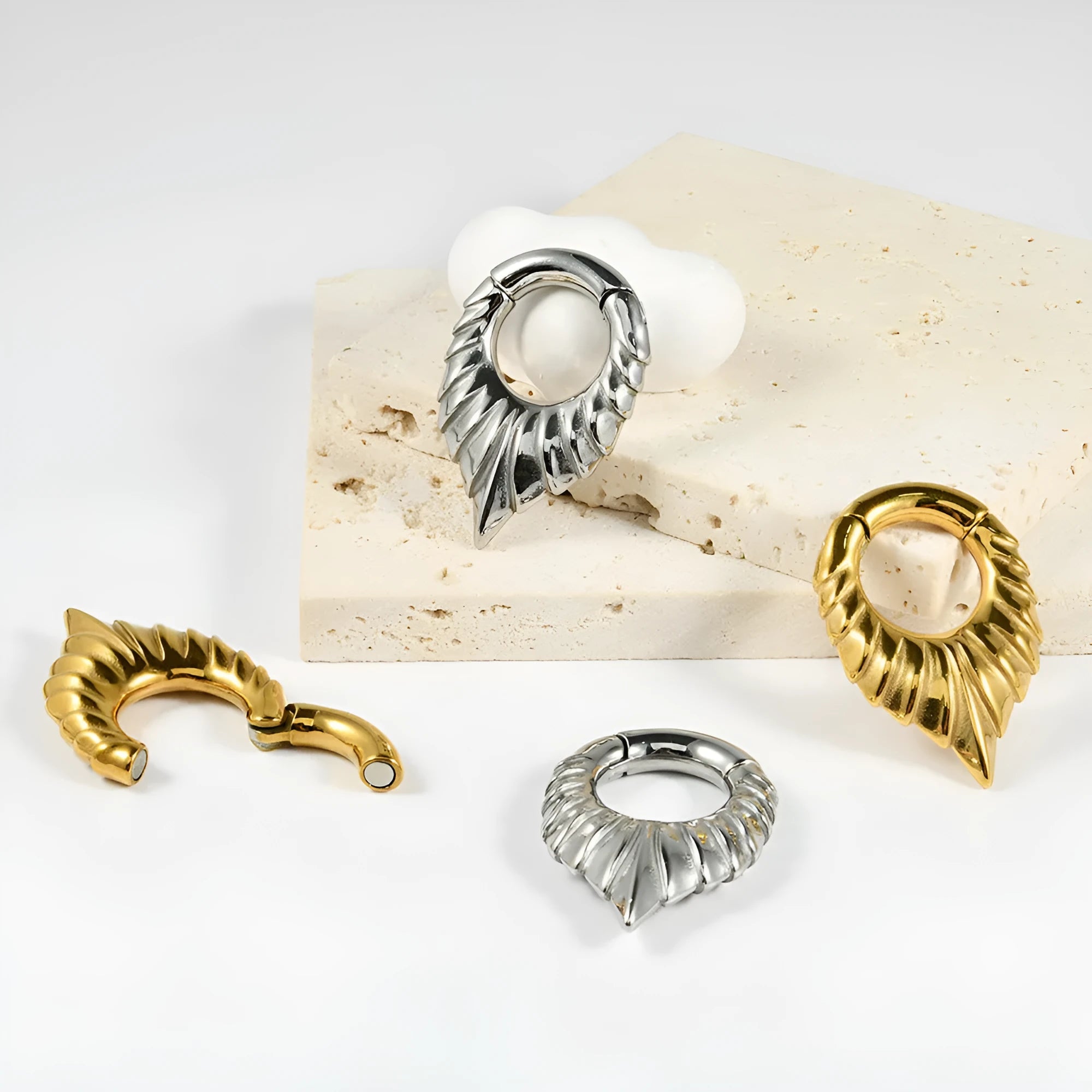 Stainless steel drop-shaped ear extenders with totem design for auricle piercing